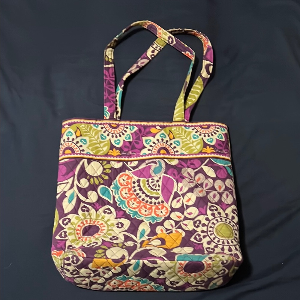 Vera Bradley Plum Crazy Tote Bag Shoulder Purse with Pockets and Open Design